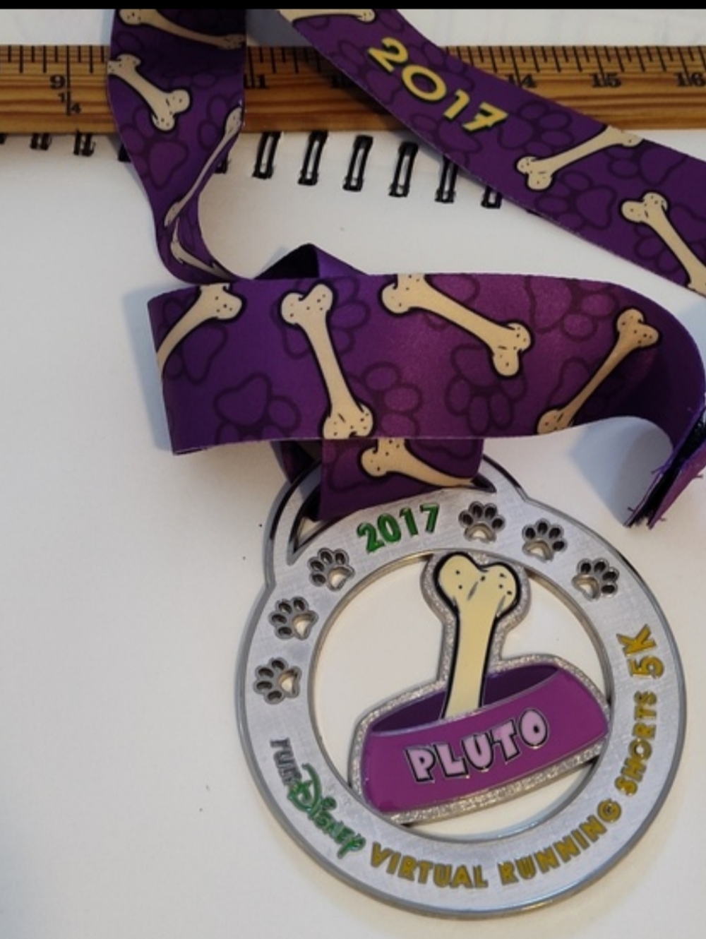Disney Pluto Virtual Running Shorts Medal Purple Ribbon 4" X 5" Collector Item